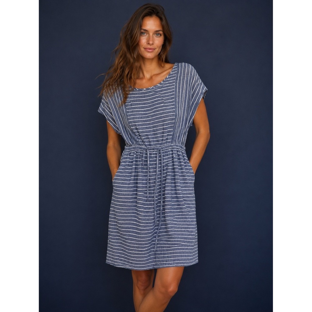 Old Navy Striped Linen Mini Dress M Coastal Quiet‎ Luxury Parisian Beach Resort